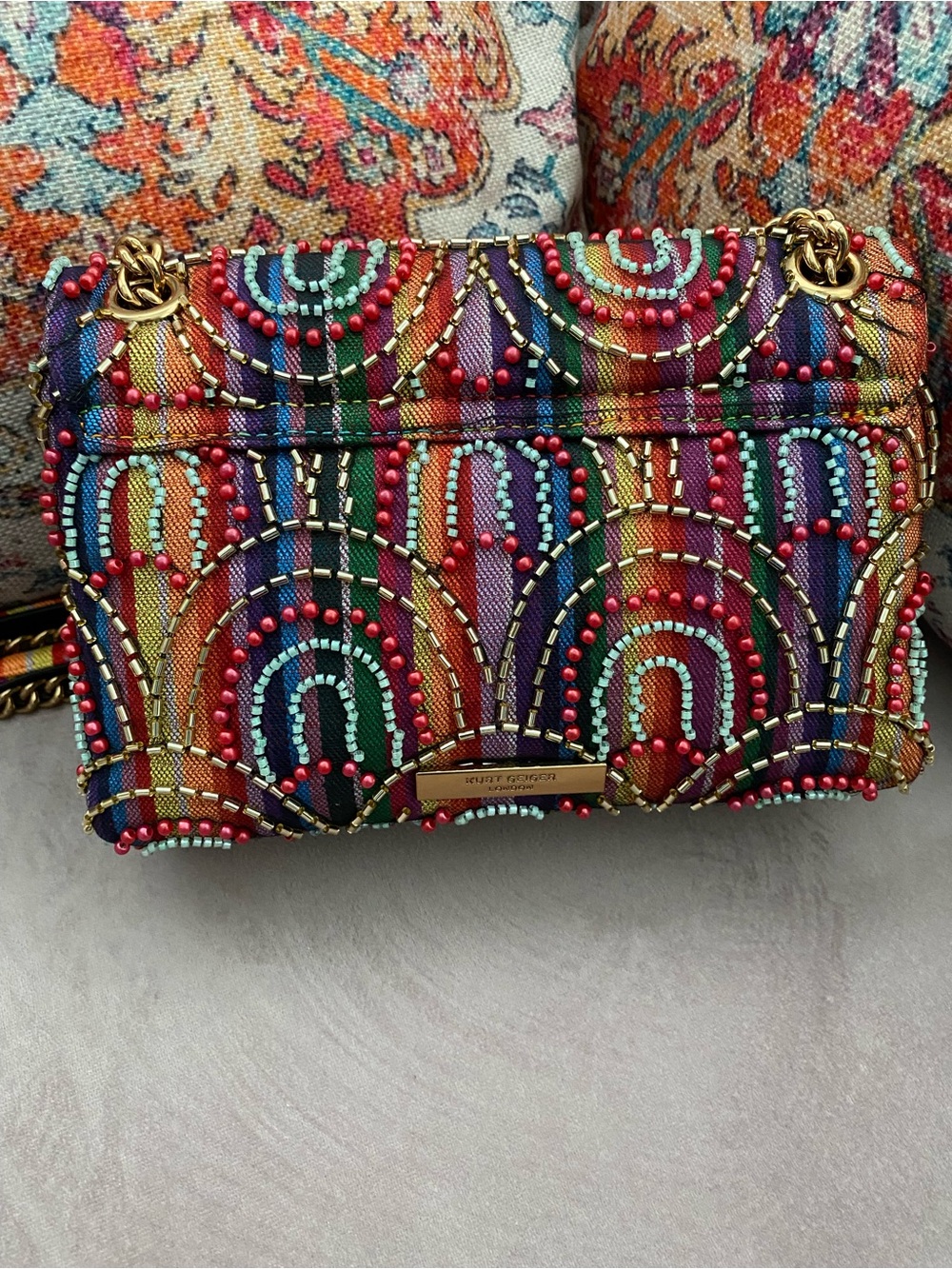 Kurt Geiger Multicolor Beaded Chain Shoulder Bag - Picture 3 of 9